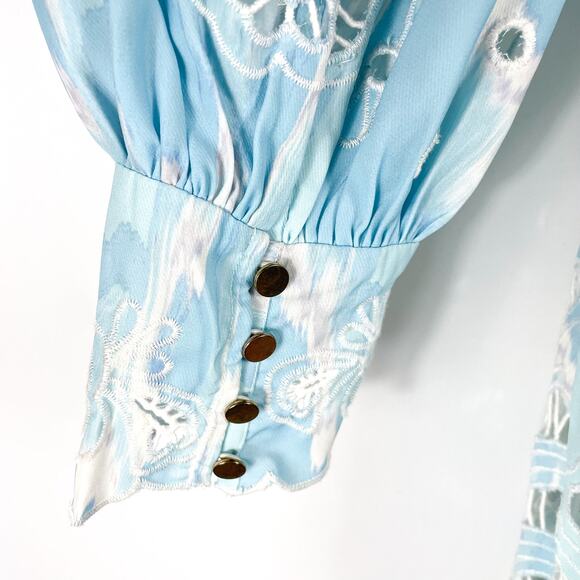 Karen Millen Paisley Lace Cutwork Dress Blue Mini Long Sleeve Sz 10 US - Picture 11 of 15